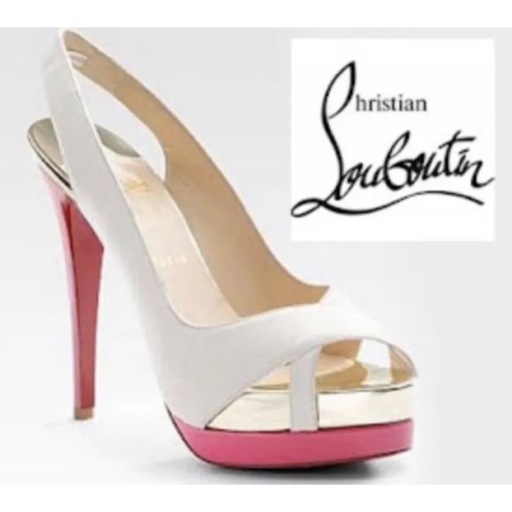 **SOLD** Christian Louboutin Ivory/Pink Very Croise 140 Heels-38.5